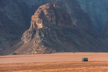 View On Cargo Track With Water Tank In Incredible Lunar Landscape In Wadi Rum Village In The Jordanian Desert. Wadi Rum Also Known As The Valley Of The Moon,  Jordan - Image
