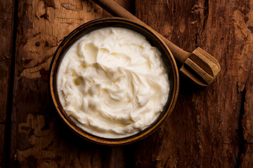 Homemade white Butter or Makhan/Makkhan in Hindi, served in a bowl. selective focus