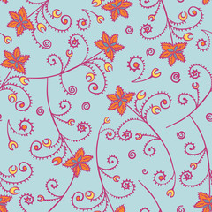 Exotic starflower print floral pattern with crescent moon leaves. Colorful fantasy all over print with swirls and small details. Vector design, great for textiles, home decor, fashion and stationery.