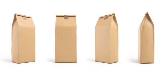 brown paper bag packaging template isolated on white background. front and back view