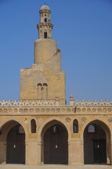 Cairo, Egypt: The minaret of the Mosque of Ibn Tulun (879 AD) -- the oldest in Cairo surviving in its original form and the largest in land area.