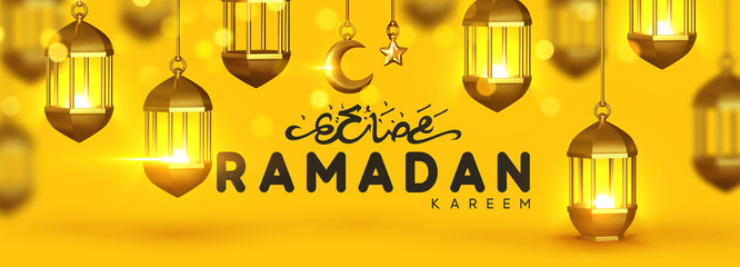 Wall Mural - Ramadan vector background. Arabic calligraphic text of Ramadan Kareem.