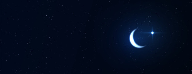 Wall Mural - night background with crescent moon on starry background