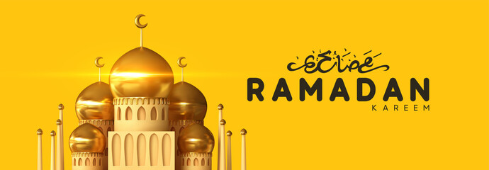 Wall Mural - Ramadan vector background. Mosque building realistic 3d design