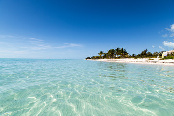 The breathtaking white sand beach on Turks and Caicos islands. 