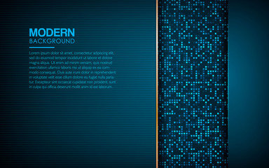 Wall Mural - dark abstract background with blue overlap layers. modern texture with golden list and blue square g