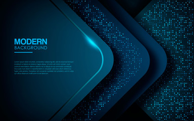 Wall Mural - dark abstract background with blue overlap layers. modern shape with sparkle light and blue glitters
