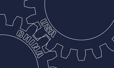 Wall Mural - Mechanism of Gears. Communication Concept in Industrial Design. Modern brochure design template. Web Banner, Layout Template. Politic and economic relationship between USA and China.