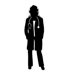 Sticker - Vector silhouette of doctor with coat and stethoscope on white background. Symbol of healthy and hospital.