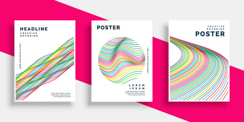 Wall Mural - colorful wavy lines cover flyer poster designs set