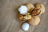 Fototapeta  - walnuts on ramie sheet