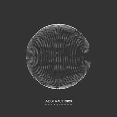 Abstract globe sphere with destroyed effect. 3d technology digital style. Dark background. Futuristic vector illustration.