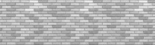 Abstract Gray Brick Wall Texture Background. Horizontal Panoramic View Of Masonry Brick Wall.