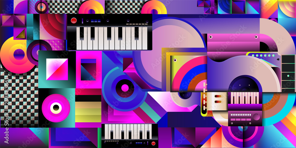 Vector illustration music instrument and colorful art background Stock ...