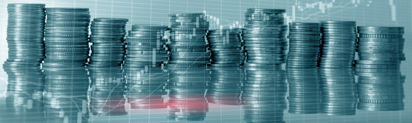 coins stock charts. stock market trading graph and candlestick chart. financial investment concept. 
