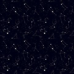 zodiac seamless pattern, space, star constellations, horoscope symbols. texture for wallpapers, fabr