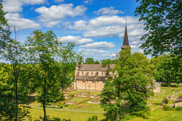 Canvas Print - Varnhems monastery church in Sweden in a beautiful landscape