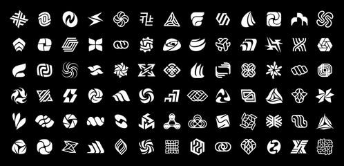 abstract logos collection. geometrical abstract logos. isolated on black background