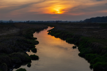 Wall Mural - Beautiful river in the evening and sunset in the summer