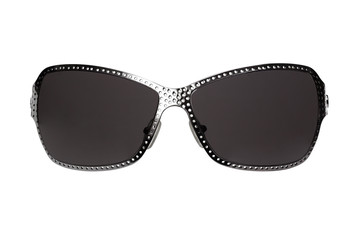 Stylish unisex sunglasses on a white background. Front view.	