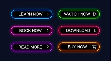Wall Mural - set of vector neon glowing buttons for web design