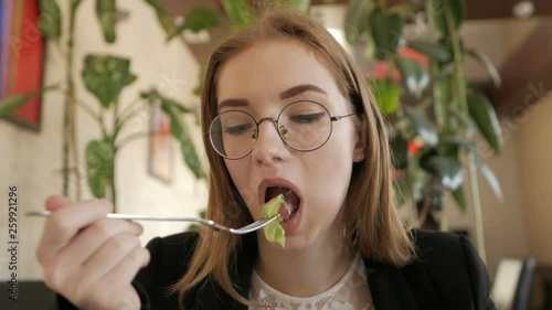 Glasses throat piercing schoolgirl