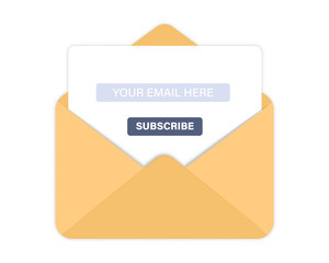 Leinwandbilder - Email subscribe. envelope with subscription form in flat style for email marketing or website for ui ux web design with text and button. Text Box and Subscribe Button