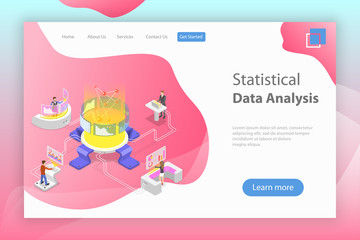 Wall Mural - flat isometric vector landing page template of statictical data analysis and analytics, audit report