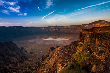 A stunning view of the Al Wahbah crater on a sunny day, Saudi Arabia