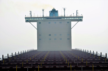 Container ship without cargo.