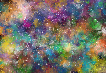 Wall Mural - Star field in galaxy space with nebula, abstract watercolor digital art painting for texture background