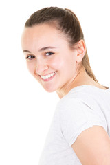 Wall Mural - cute teen girl over white background