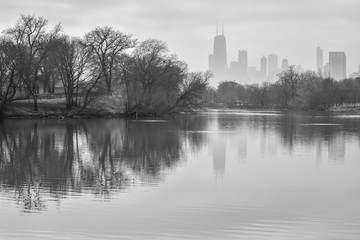 Wall Mural - big city urban skyline in fog