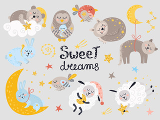 Poster - Vector set of cute sleeping animals