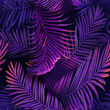 Tropical Neon Palm Leaves Seamless Pattern. Purple Colored Floral Background. Summer Exotic Botanical Foliage Fluorescent Design with Tropic Plants for Fabric, Textile, Wallpaper. Vector illustration