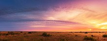 Beautiful Panorama Sunset And Sunrise At West Coast National Park , Soth Africa