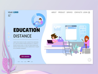 Wall Mural - Distance education homepage template for website or landing page.