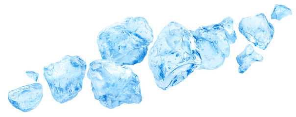Wall Mural - falling pieces of ice, heap of crushed ice isolated on white background