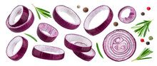 Sliced Red Onion Rings Isolated On White Background With Clipping Path
