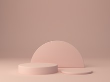 Pink Shapes On Pastel Colors Abstract Background. Minimal Cylinder Podium. Scene With Geometrical Forms. Empty Showcase For Cosmetic Product Presentation. Fashion Magazine. 3d Render. 