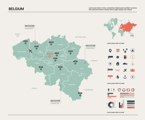 Wall Mural - vector map of belgium . high detailed country map with division, cities and capital brussels. politi
