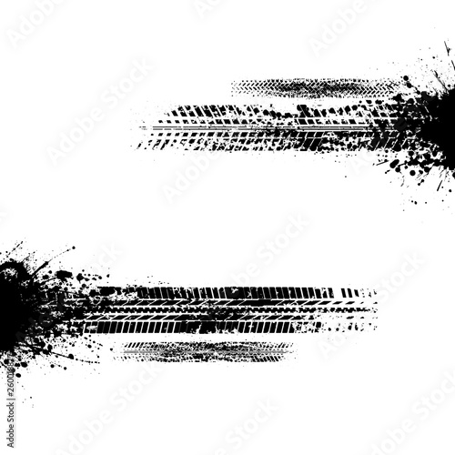 Fotografía Grunge black blots and different tire tracks