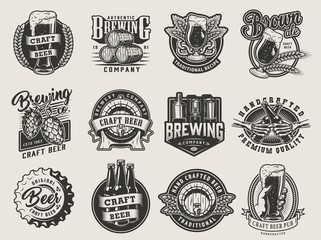 Wall Mural - Vintage monochrome beer designs collection