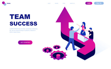 Wall Mural - Modern flat design isometric concept of Team Success decorated people character for website and mobile website development. Isometric landing page template. Vector illustration.