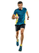 © snaptitude - one caucasian handsome mature man running runner jogging jogger isolated on white background