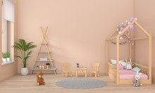Brown Children Bedroom Interior, 3D Rendering