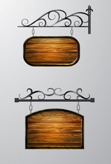 Wall Mural - hanging, wooden Board vector, wooden object for text.