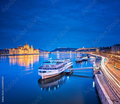 View on the Hungarian Parliament in dusk
