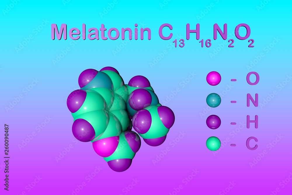 Structural chemical formula and molecular model of melatonin, a hormone ...
