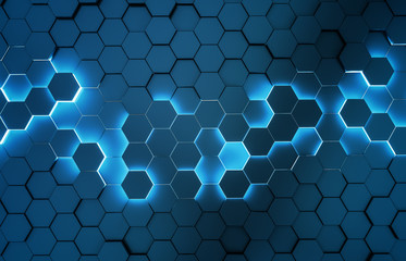 Leinwandbilder - Black blue hexagons background pattern 3D rendering